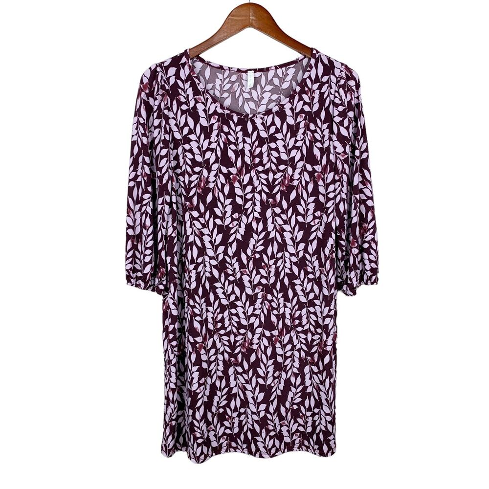 Pink Blush Dress Maternity Purple Leaf 3/4 Sleeves Party Summer Women's L